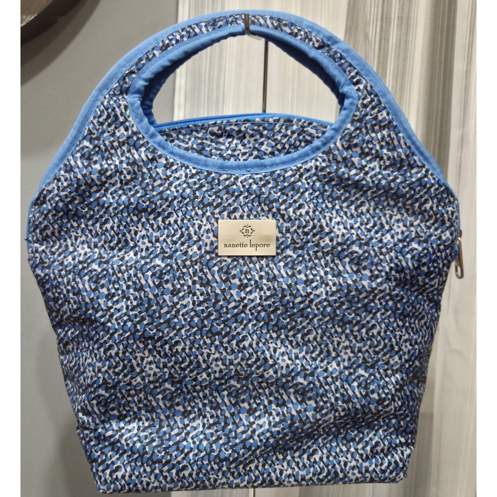 Nanette‎ Lepore Lunch Tote Bag Insulated Cooler Picnic Ziptop Blue Leopard Like